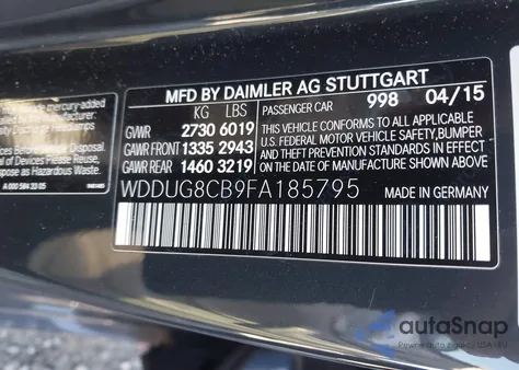 2015 Mercedes-Benz S 550 z USA, uszkodzony, nr VIN WDDUG8CB9FA185795